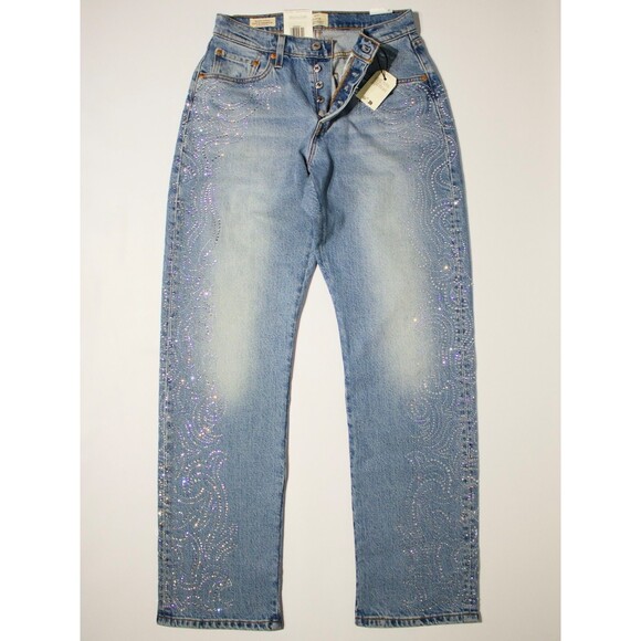 NWT $150 Levi's x Beyonce 501 Curve Light Wash Jeans Rhinestone Women Size 28x32 - Picture 3 of 15